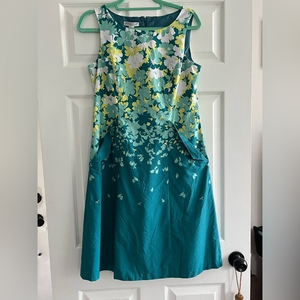 Pendleton Petite Turquoise Yellow White Floral‎ Sleeveless A Line Dress Size 10